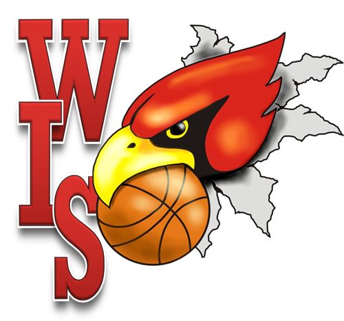 WIS Cardinal with a basket ball in the cardinal